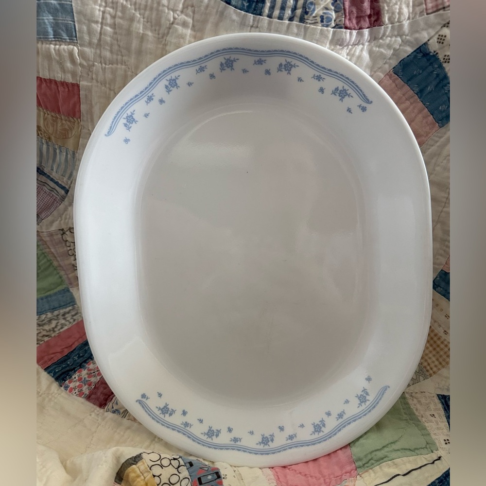 Corelle “Morning Blue”  White and Blue Floral Oval Platter